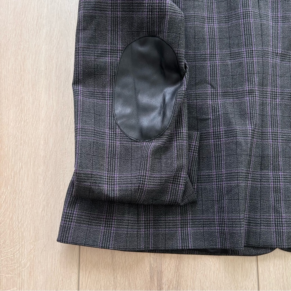Tahari Gray Pink Plaid One Button Pocket Blazer Elbow Patch Levine 16 Petite - Picture 8 of 9
